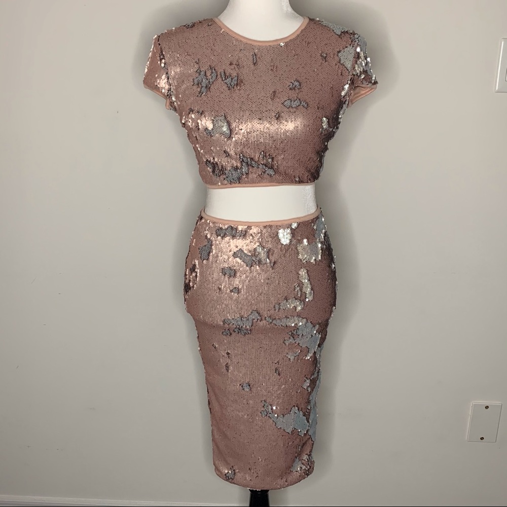 Rose gold two piece sequin dress